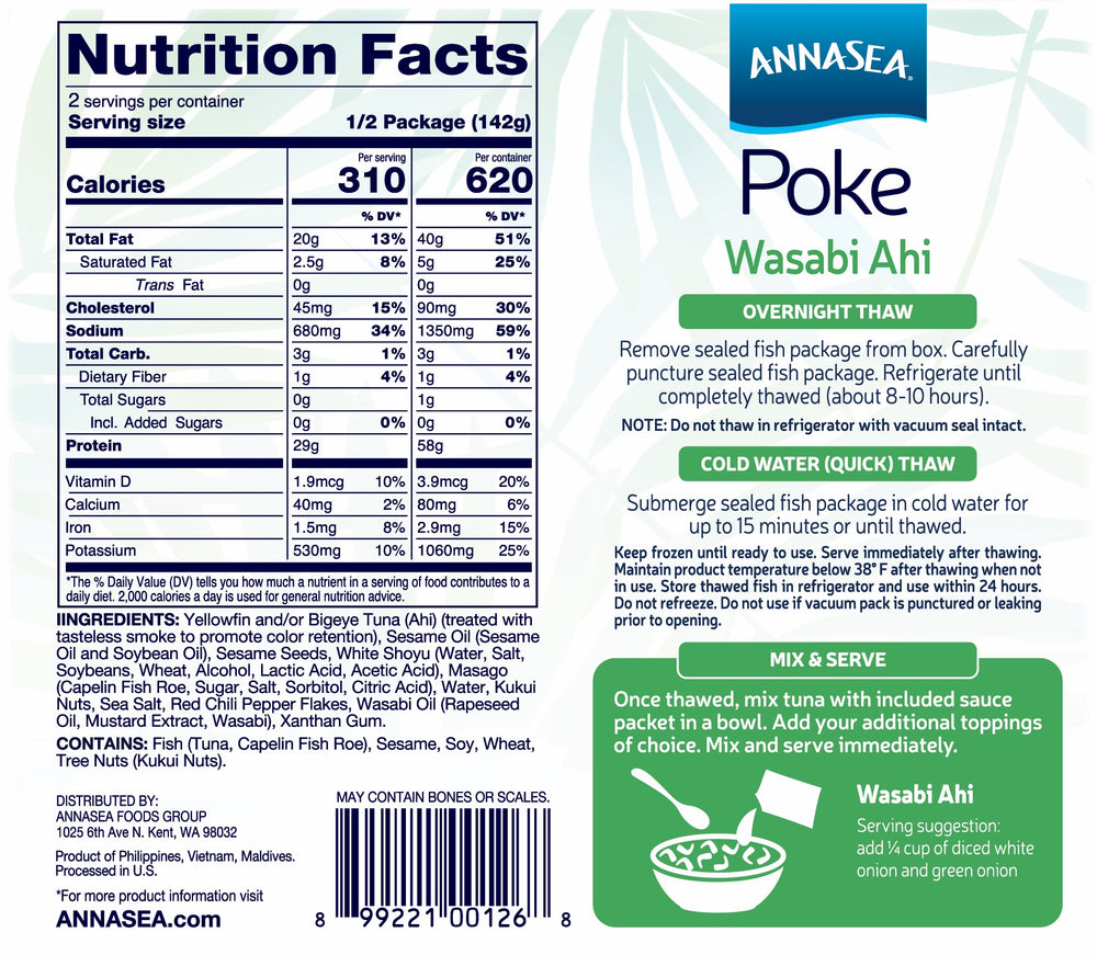 Annasea Wasabi Ahi Poke Nutrition and Instructions