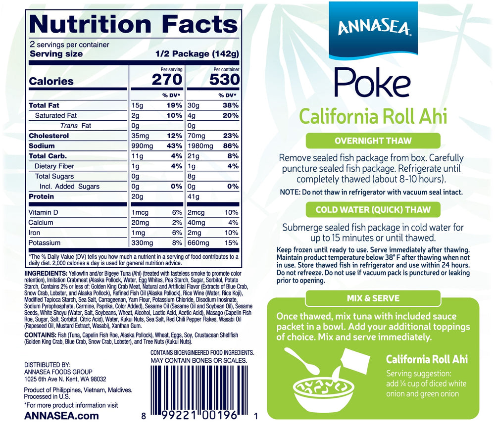 Annasea California Roll Nutrition and Instructions