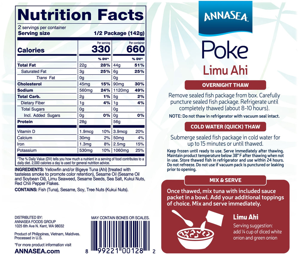 Annasea Limu Ahi Poke Nutrition and Instructions