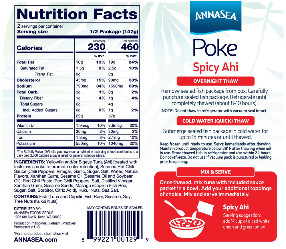 Annasea Spicy Ahi Poke Nutrition and Instructions