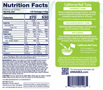 Annasea California Roll Ahi Tuna  Back of a food packaging label with nutritional information