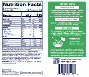 
                  
                    Annasea Wasabi Tuna Ahi Poke Back of a food packaging label with nutritional information
                  
                